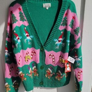 Holiday Green and Pink Women's Cardigan Chritmas Sweater